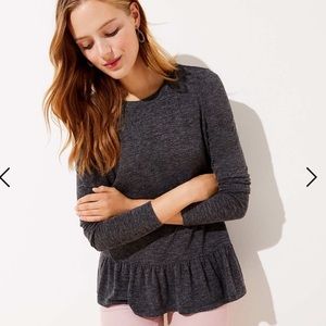 LOFT Textured Gray Peplum Long Sleeve Shirt XL